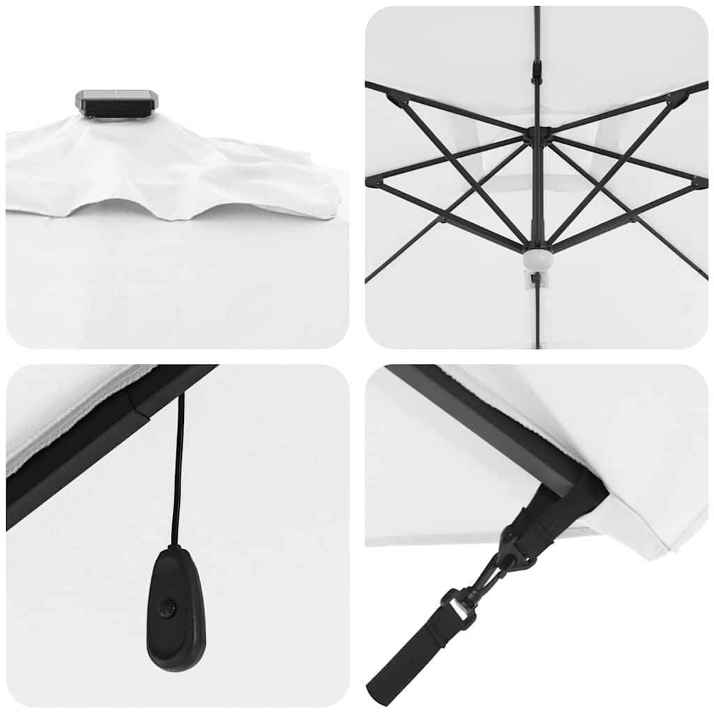 Cantilever Roma Parasol med LED-lys, sandfarge, 286 x 285 x 270 cm, aluminium