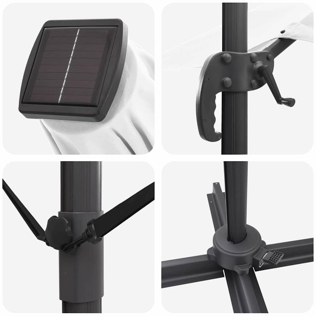 Cantilever Roma Parasol med LED-lys, sandfarge, 286 x 285 x 270 cm, aluminium
