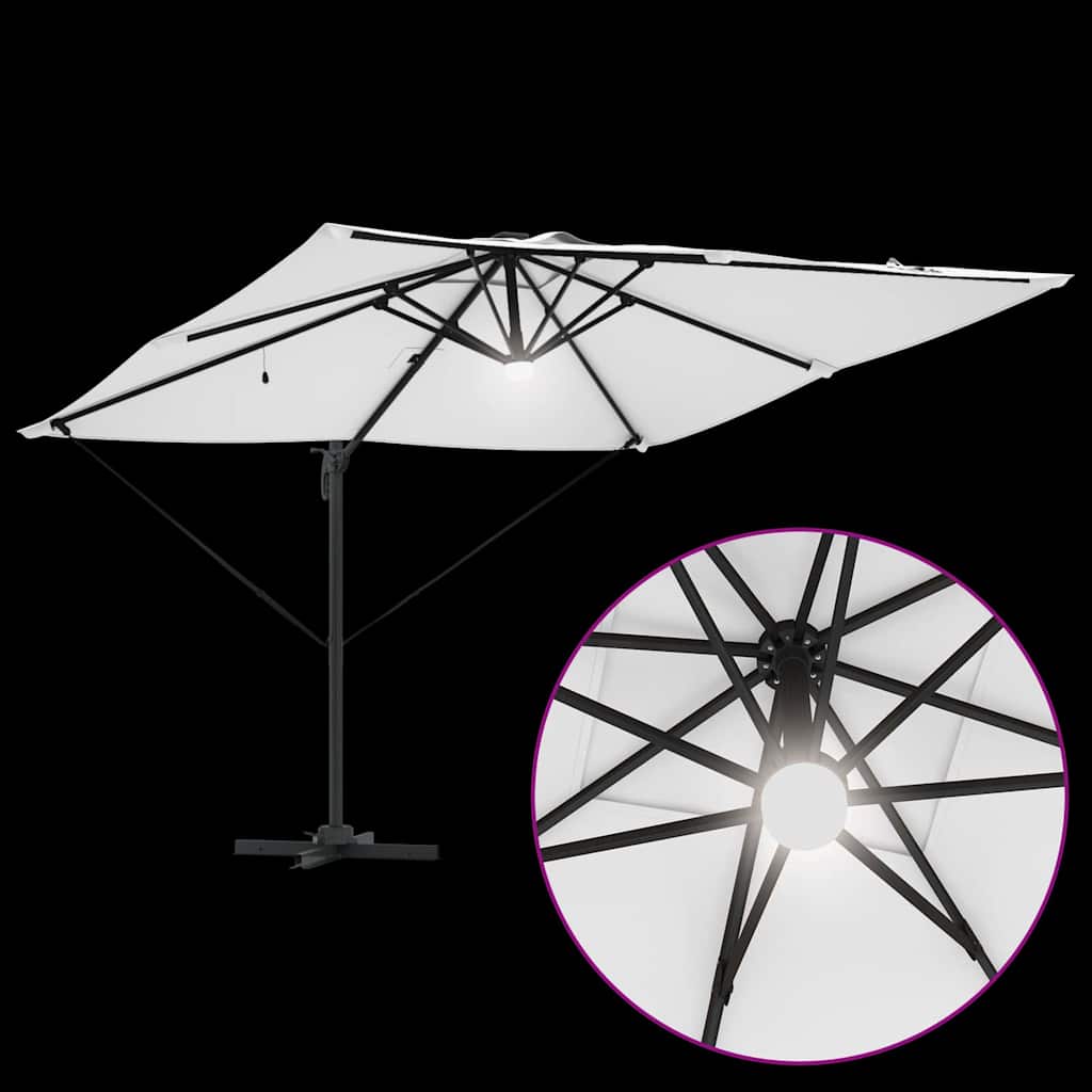 Cantilever Roma Parasol med LED-lys, sandfarge, 286 x 285 x 270 cm, aluminium
