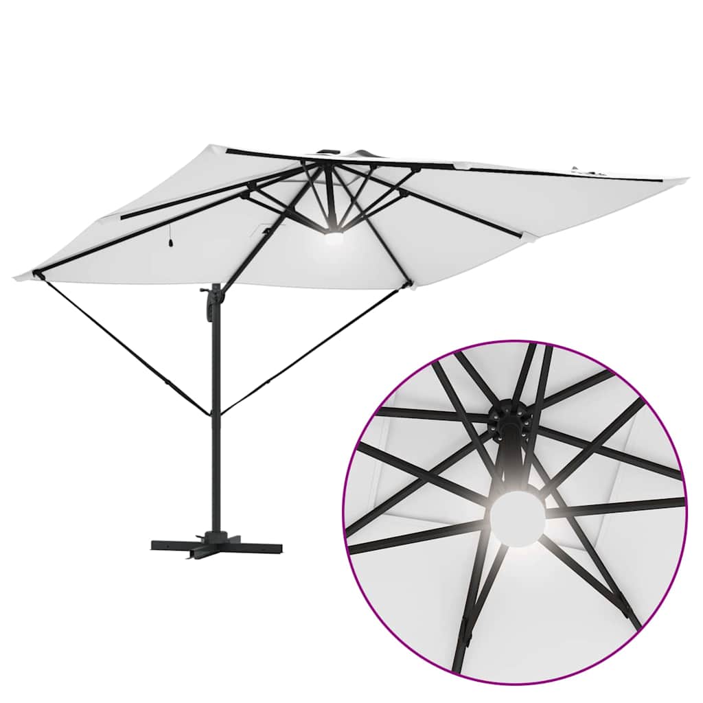 Cantilever Roma Parasol med LED-lys, sandfarge, 286 x 285 x 270 cm, aluminium