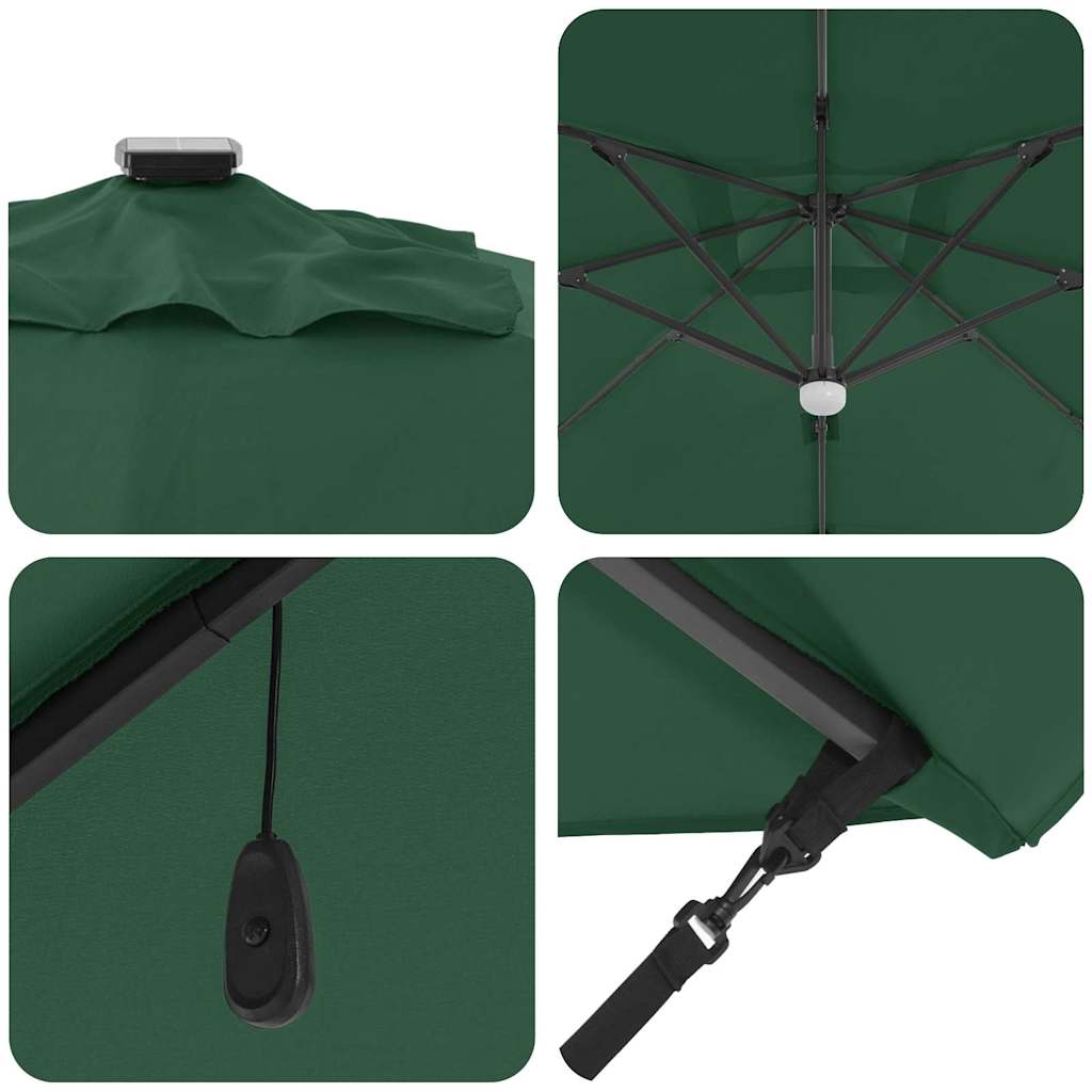 Cantilever Roma Parasol med LED-lamper, grønn, 286 x 285 x 270 cm, aluminium