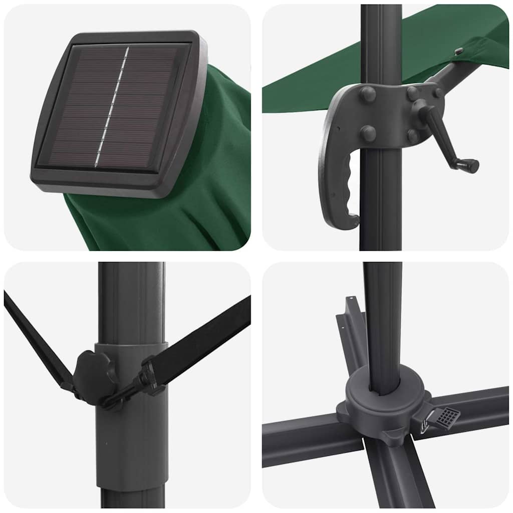 Cantilever Roma Parasol med LED-lamper, grønn, 286 x 285 x 270 cm, aluminium