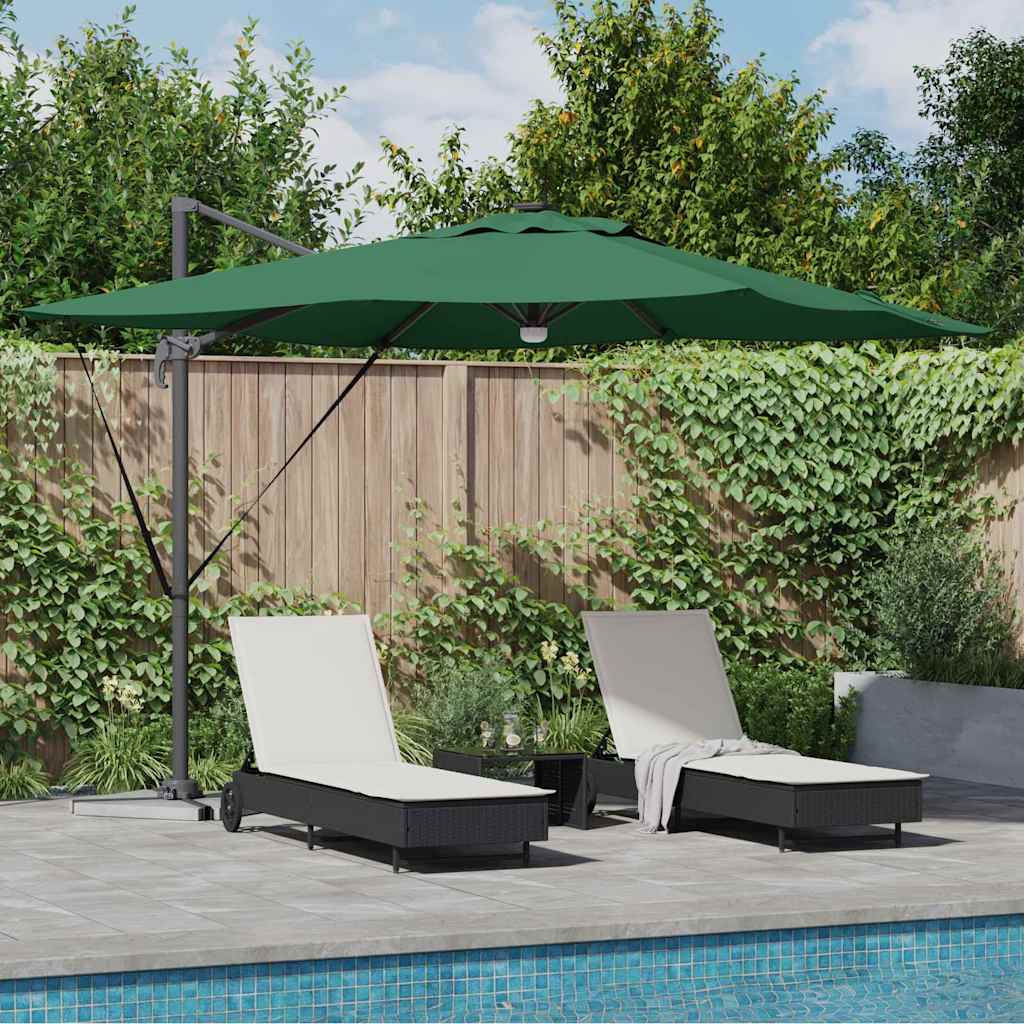 Cantilever Roma Parasol med LED-lamper, grønn, 286 x 285 x 270 cm, aluminium