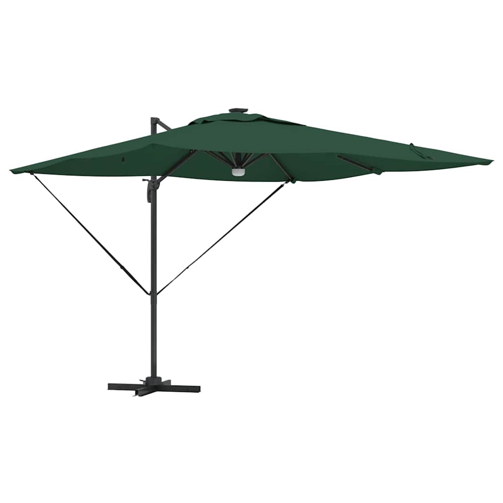 Cantilever Roma Parasol med LED-lamper, grønn, 286 x 285 x 270 cm, aluminium