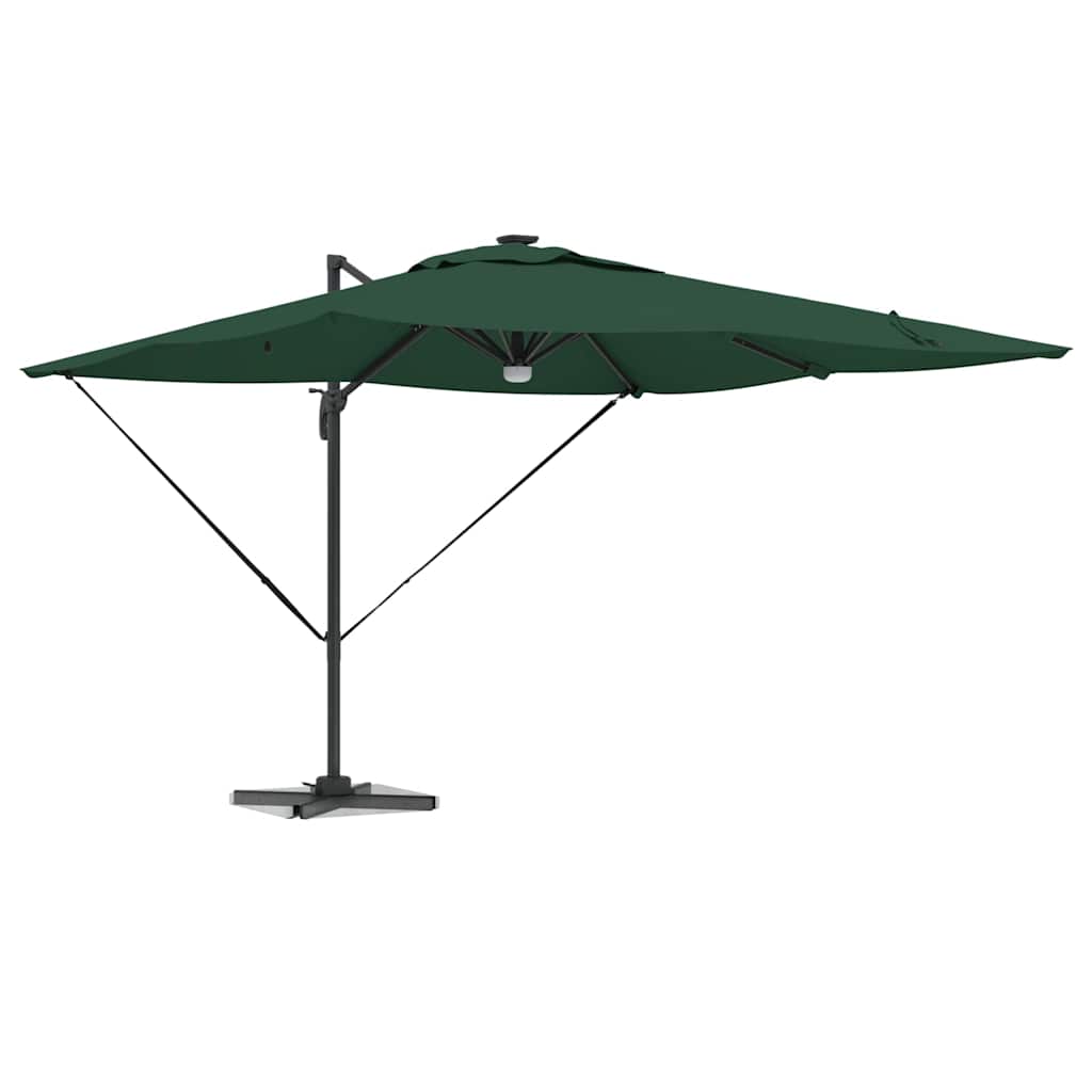 Cantilever Roma Parasol med LED-lamper, grønn, 286 x 285 x 270 cm, aluminium