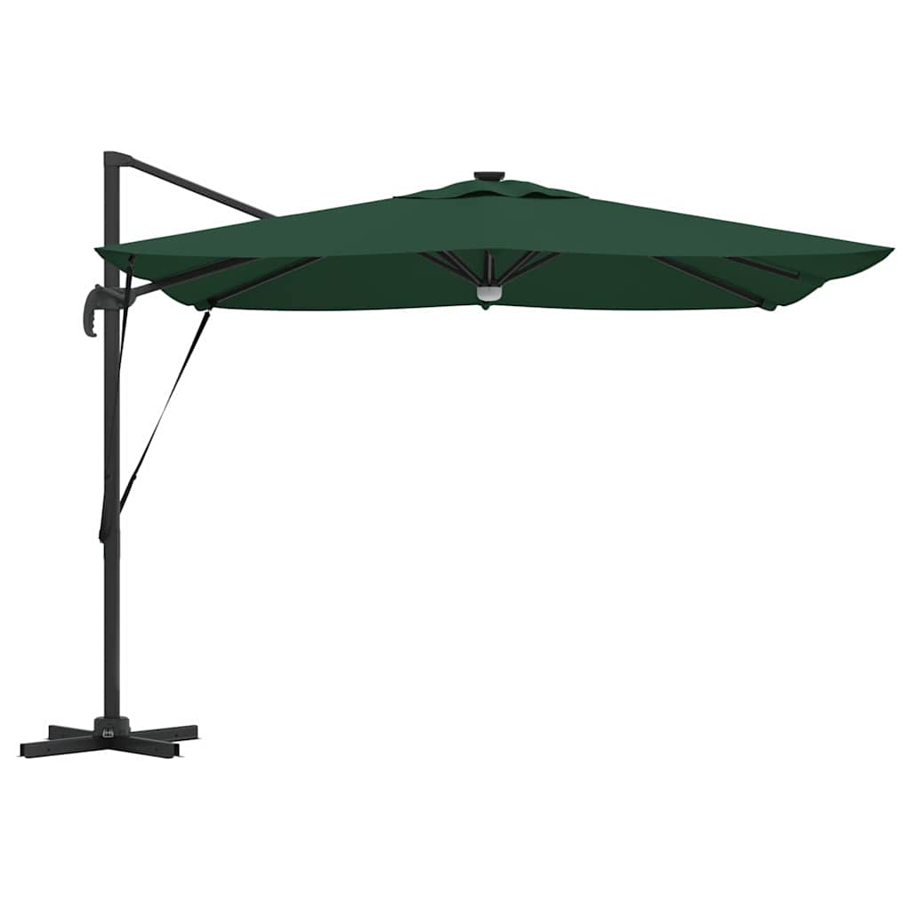 Cantilever Roma Parasol med LED-lamper, grønn, 286 x 285 x 270 cm, aluminium
