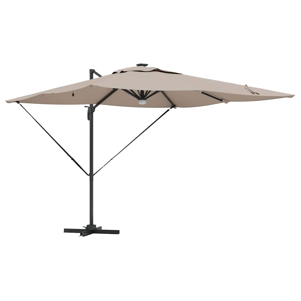 Cantilever Roma Parasol med LED-lamper i taupe, 286 x 285 x 270 cm av aluminium.