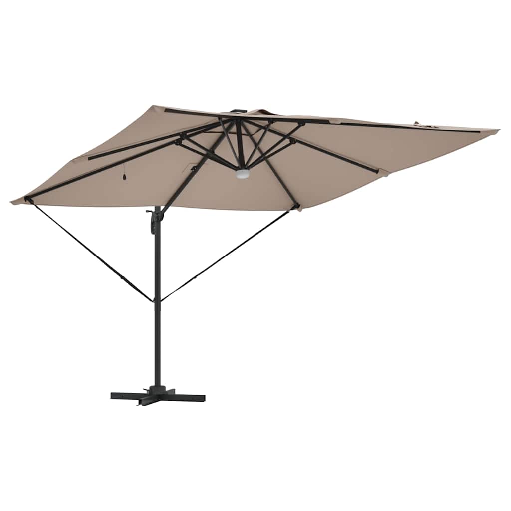 Cantilever Roma Parasol med LED-lamper i taupe, 286 x 285 x 270 cm av aluminium.