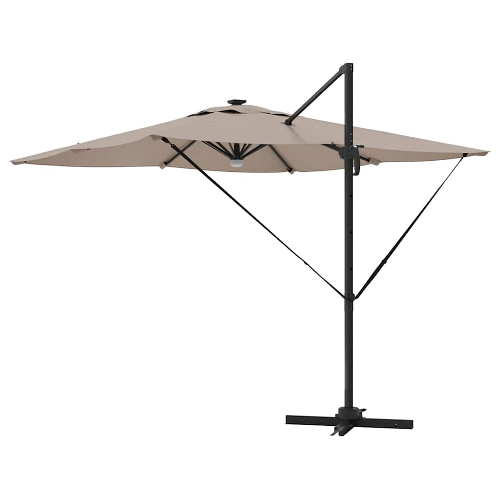 Cantilever Roma Parasol med LED-lamper i taupe, 286 x 285 x 270 cm av aluminium.