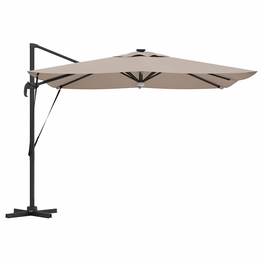 Cantilever Roma Parasol med LED-lamper i taupe, 286 x 285 x 270 cm av aluminium.