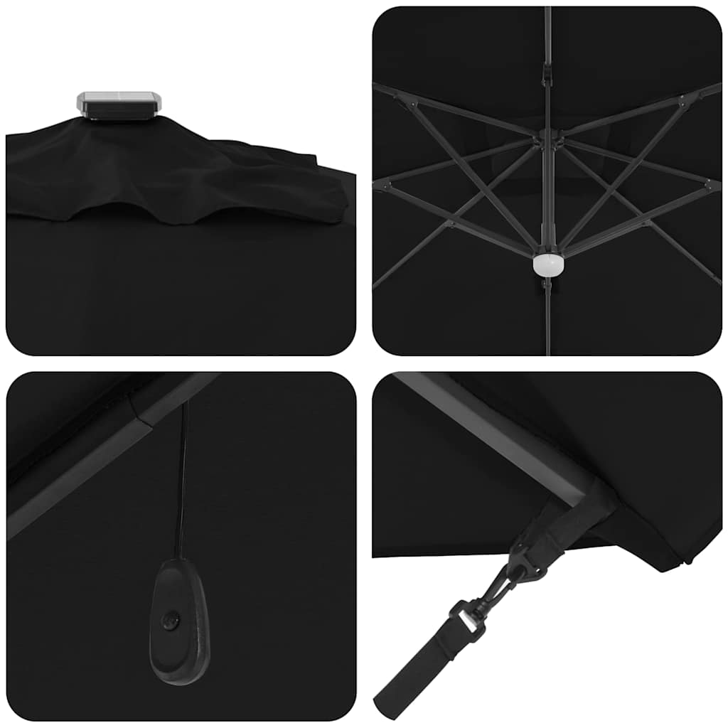 Cantilever Roma Parasol med LED-lamper - Svart, 286 x 285 x 270 cm, Aluminium