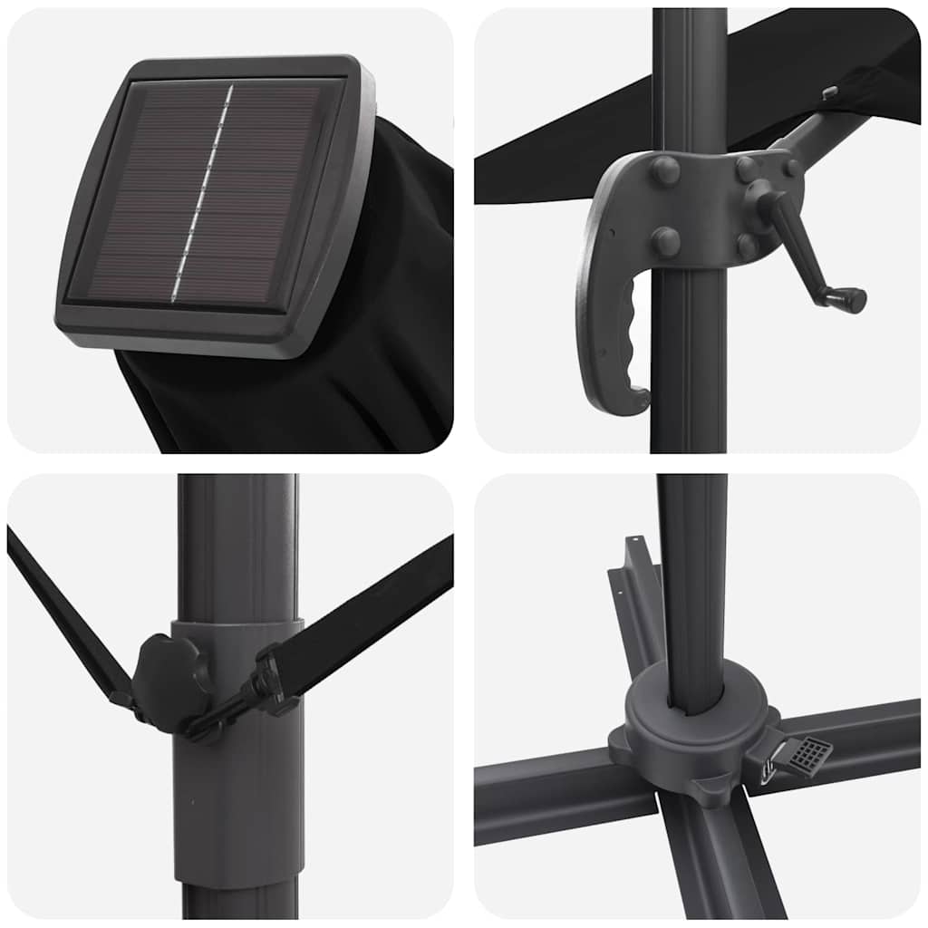 Cantilever Roma Parasol med LED-lamper - Svart, 286 x 285 x 270 cm, Aluminium