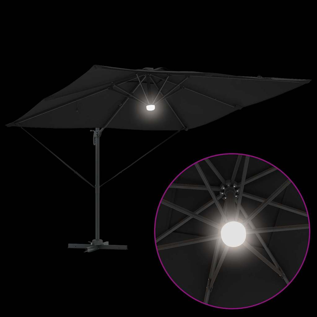 Cantilever Roma Parasol med LED-lamper - Svart, 286 x 285 x 270 cm, Aluminium