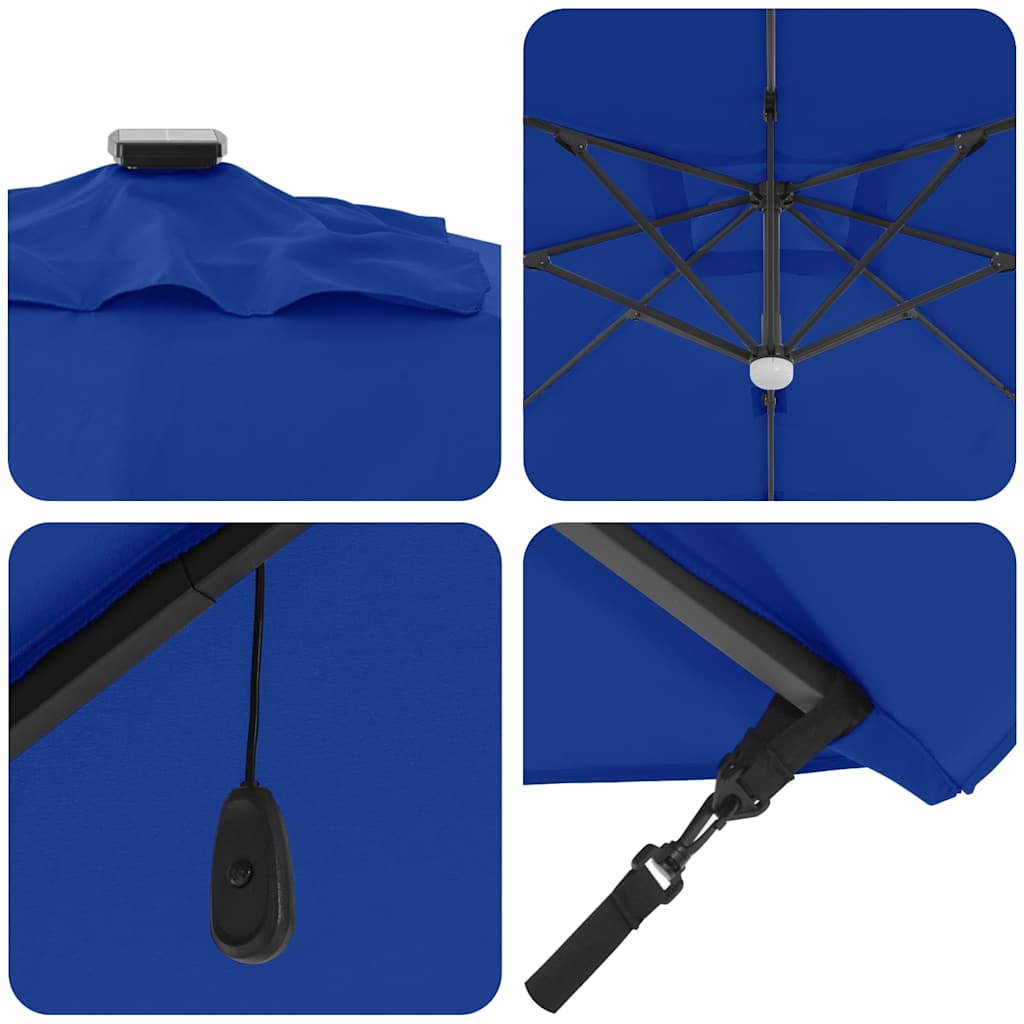Cantilever Roma Parasol med LED-lamper, Azure Blå, 286 x 285 x 270 cm, Aluminium