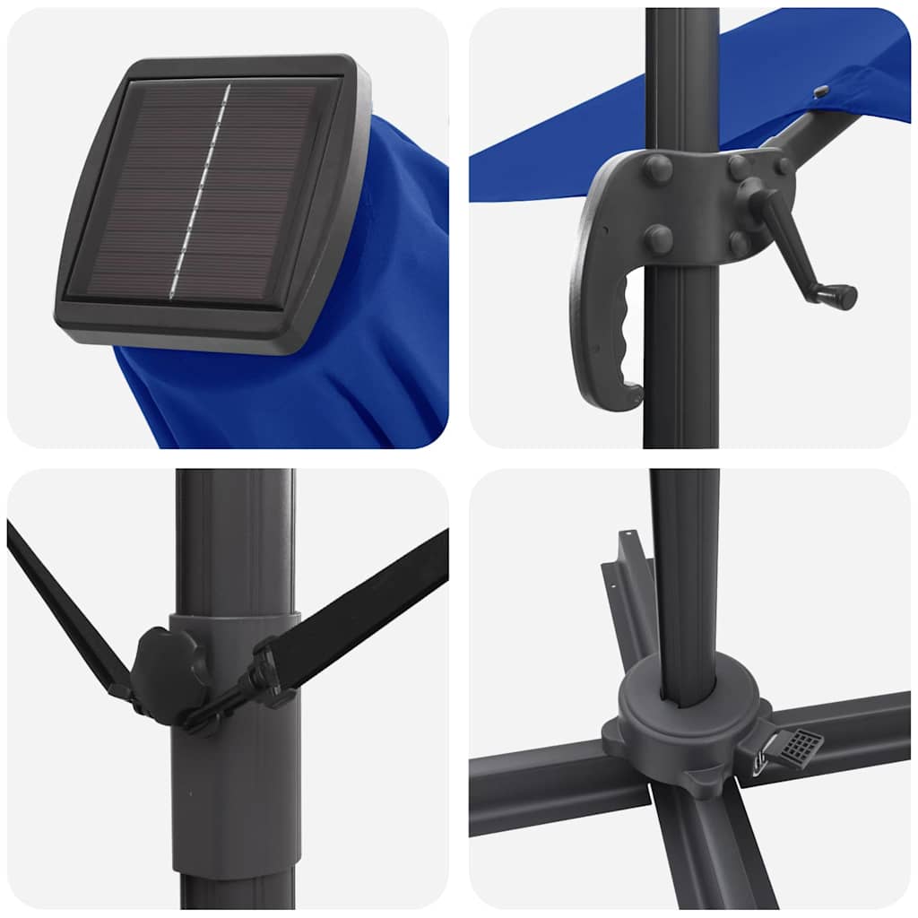 Cantilever Roma Parasol med LED-lamper, Azure Blå, 286 x 285 x 270 cm, Aluminium