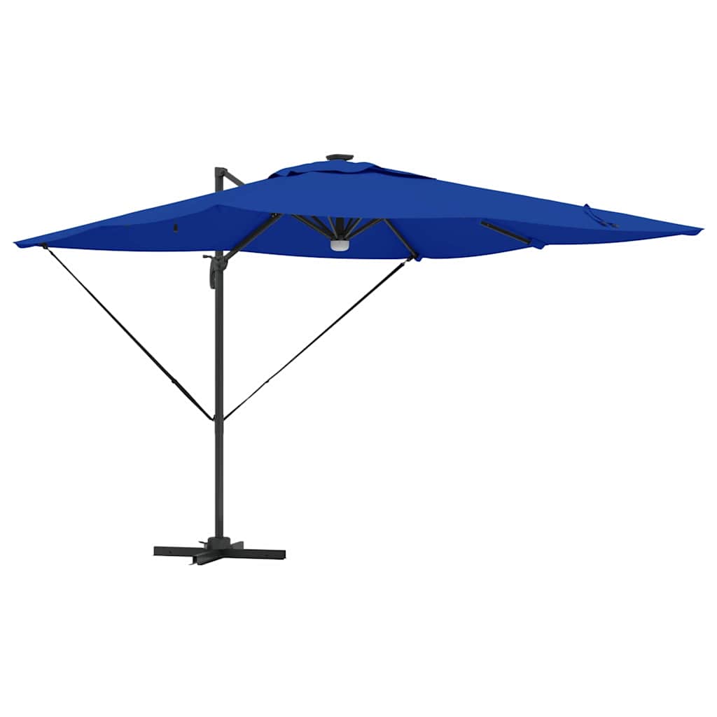 Cantilever Roma Parasol med LED-lamper, Azure Blå, 286 x 285 x 270 cm, Aluminium