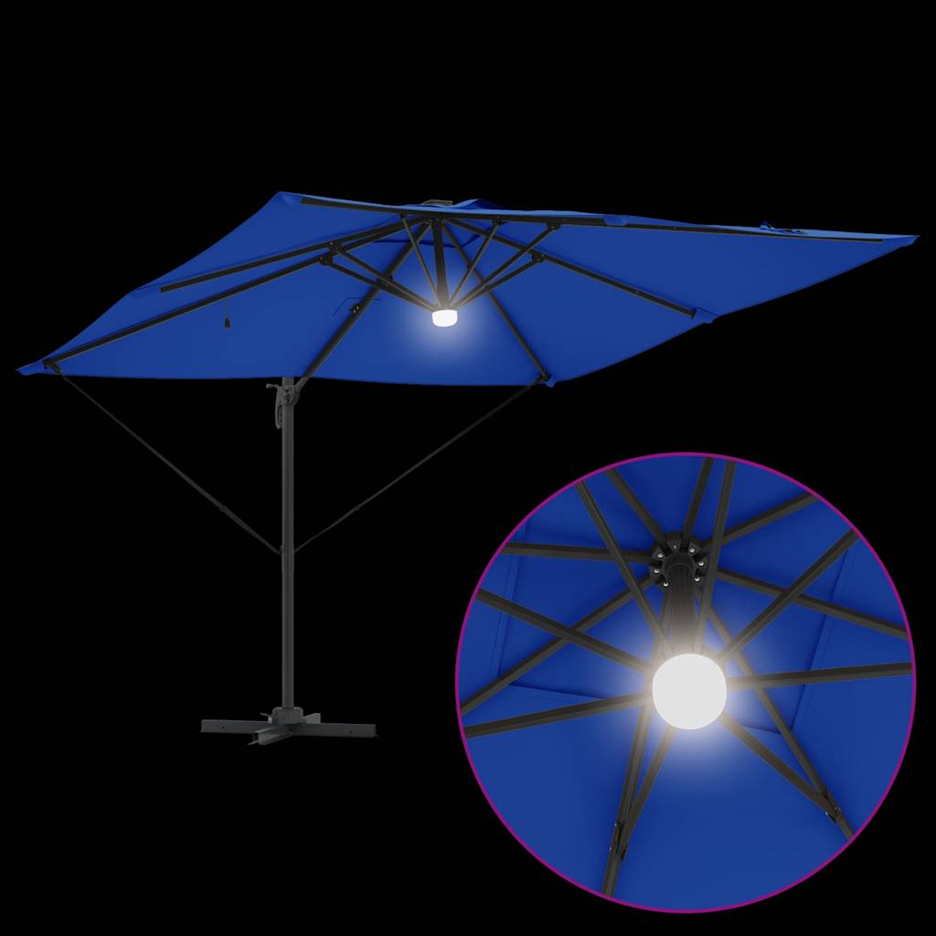 Cantilever Roma Parasol med LED-lamper, Azure Blå, 286 x 285 x 270 cm, Aluminium
