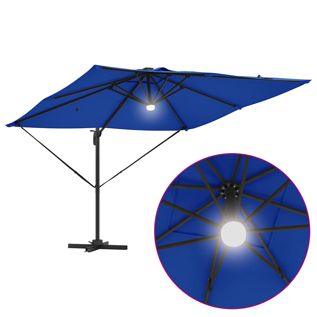 Cantilever Roma Parasol med LED-lamper, Azure Blå, 286 x 285 x 270 cm, Aluminium