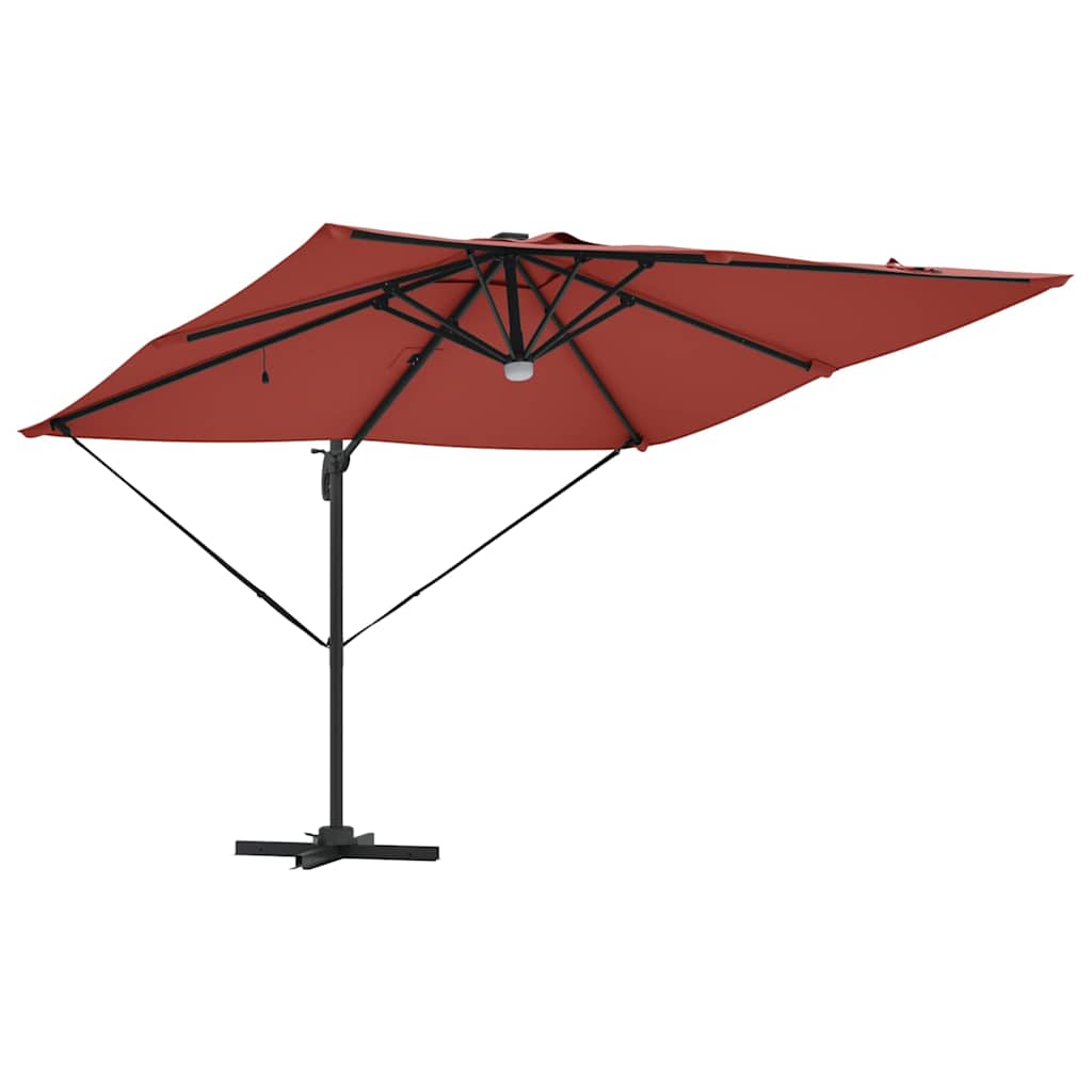 Cantilever Roma Parasol med LED-lamper i terrakotta, 286 x 285 x 270 cm, laget av aluminium.