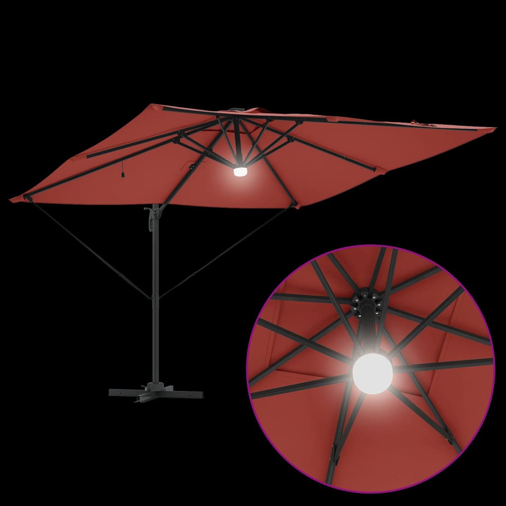 Cantilever Roma Parasol med LED-lamper i terrakotta, 286 x 285 x 270 cm, laget av aluminium.