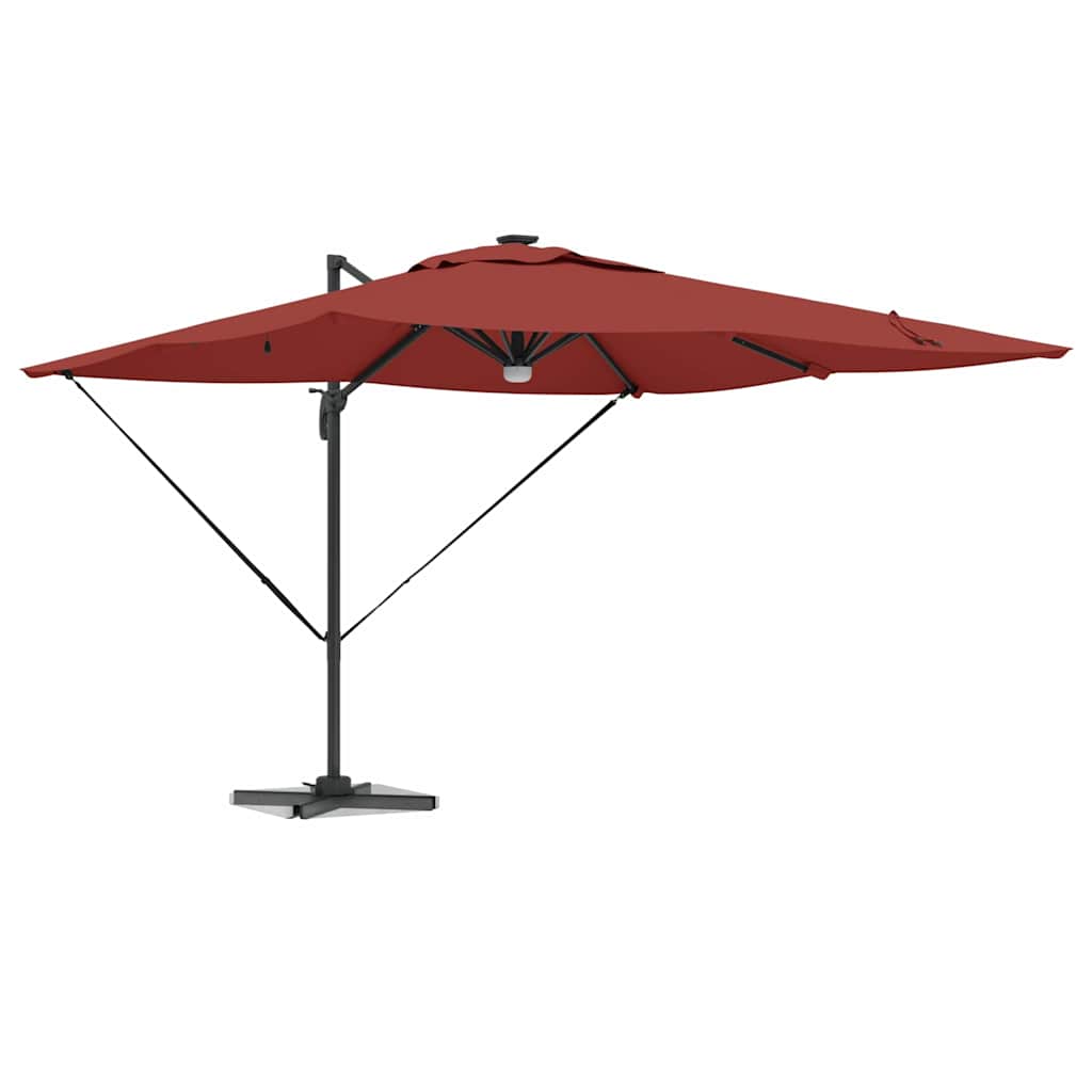 Cantilever Roma Parasol med LED-lamper i terrakotta, 286 x 285 x 270 cm, laget av aluminium.