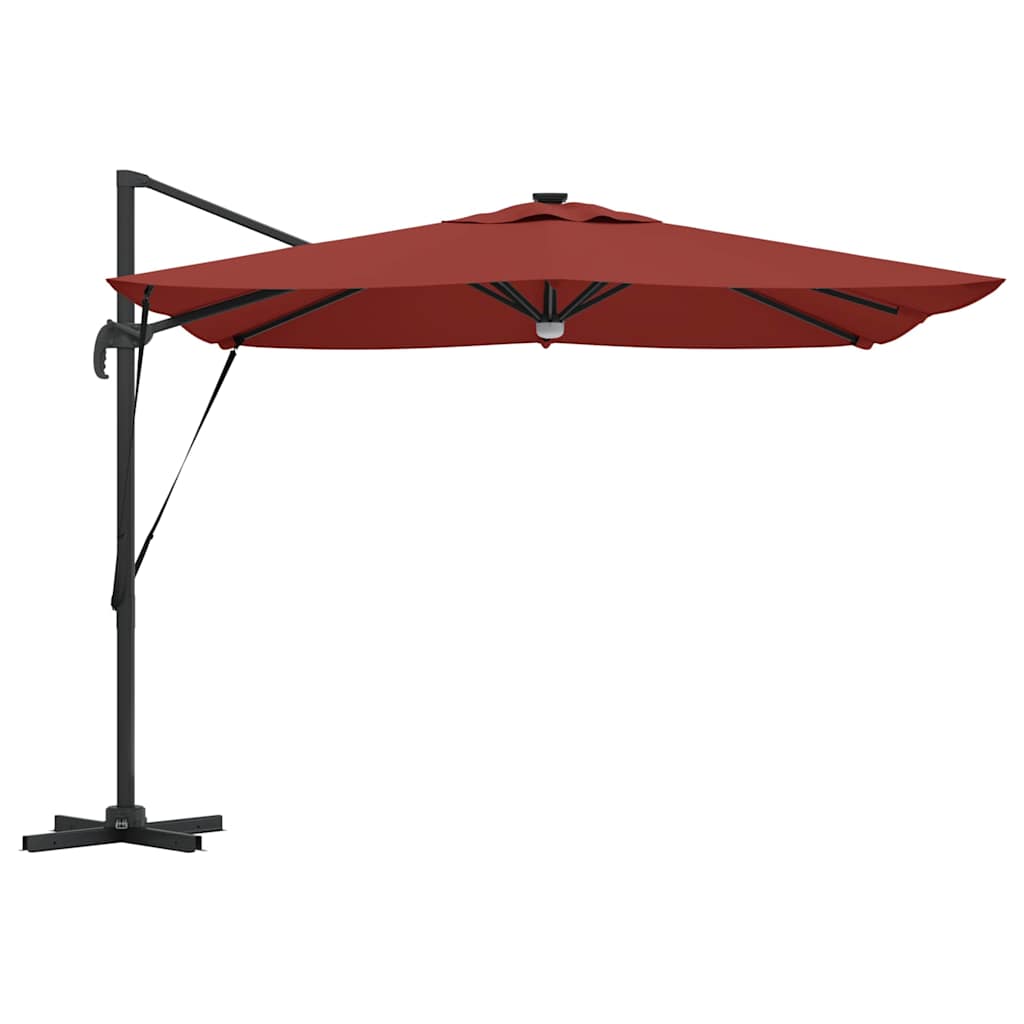 Cantilever Roma Parasol med LED-lamper i terrakotta, 286 x 285 x 270 cm, laget av aluminium.