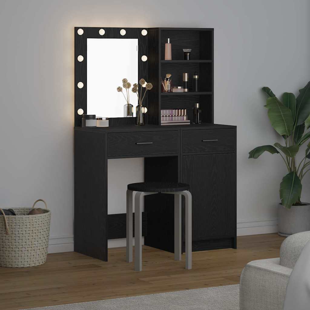 Sminkebordsett 2 pcs Svart eik 50 x 41 x 135 cm Konstruert tre