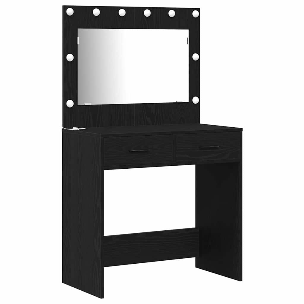 Sminkebordsett med skuff 3 pcs Svart eik 78.5 x 41 x 135 cm