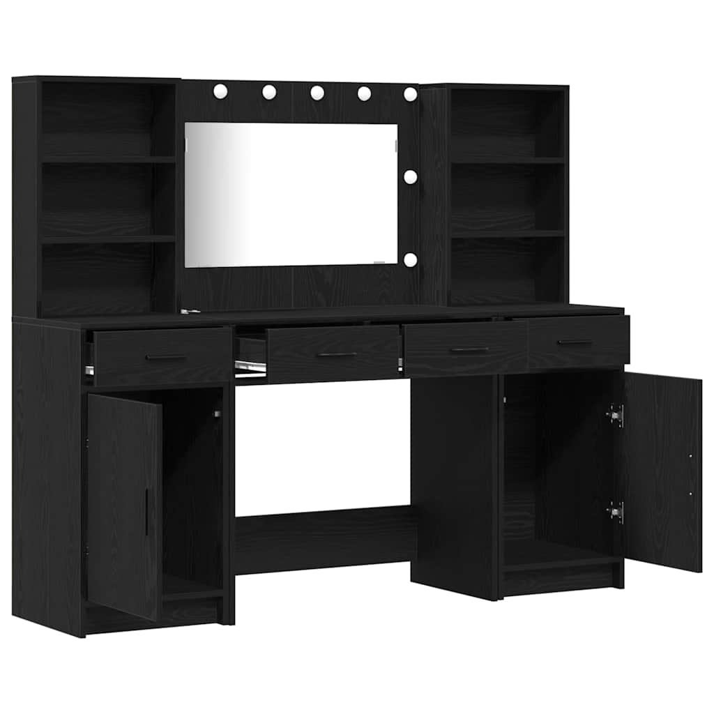 Sminkebordsett med skuff 3 pcs Svart eik 78.5 x 41 x 135 cm
