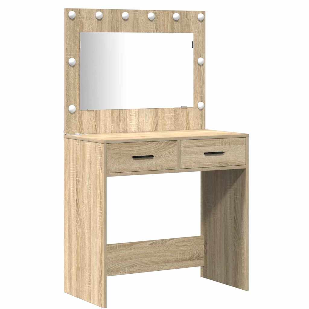 Sminkebordsett med skuff 3 pcs Sonoma eik 78.5 x 41 x 135 cm