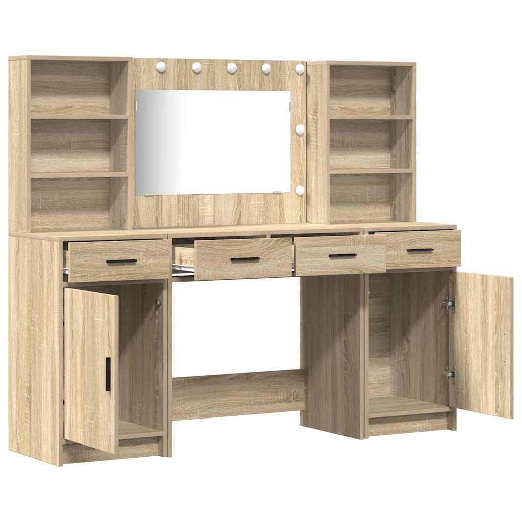 Sminkebordsett med skuff 3 pcs Sonoma eik 78.5 x 41 x 135 cm