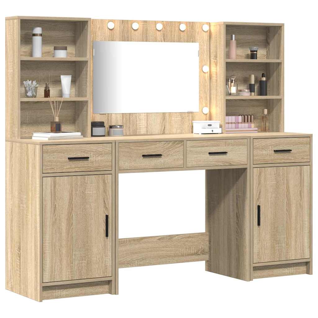 Sminkebordsett med skuff 3 pcs Sonoma eik 78.5 x 41 x 135 cm