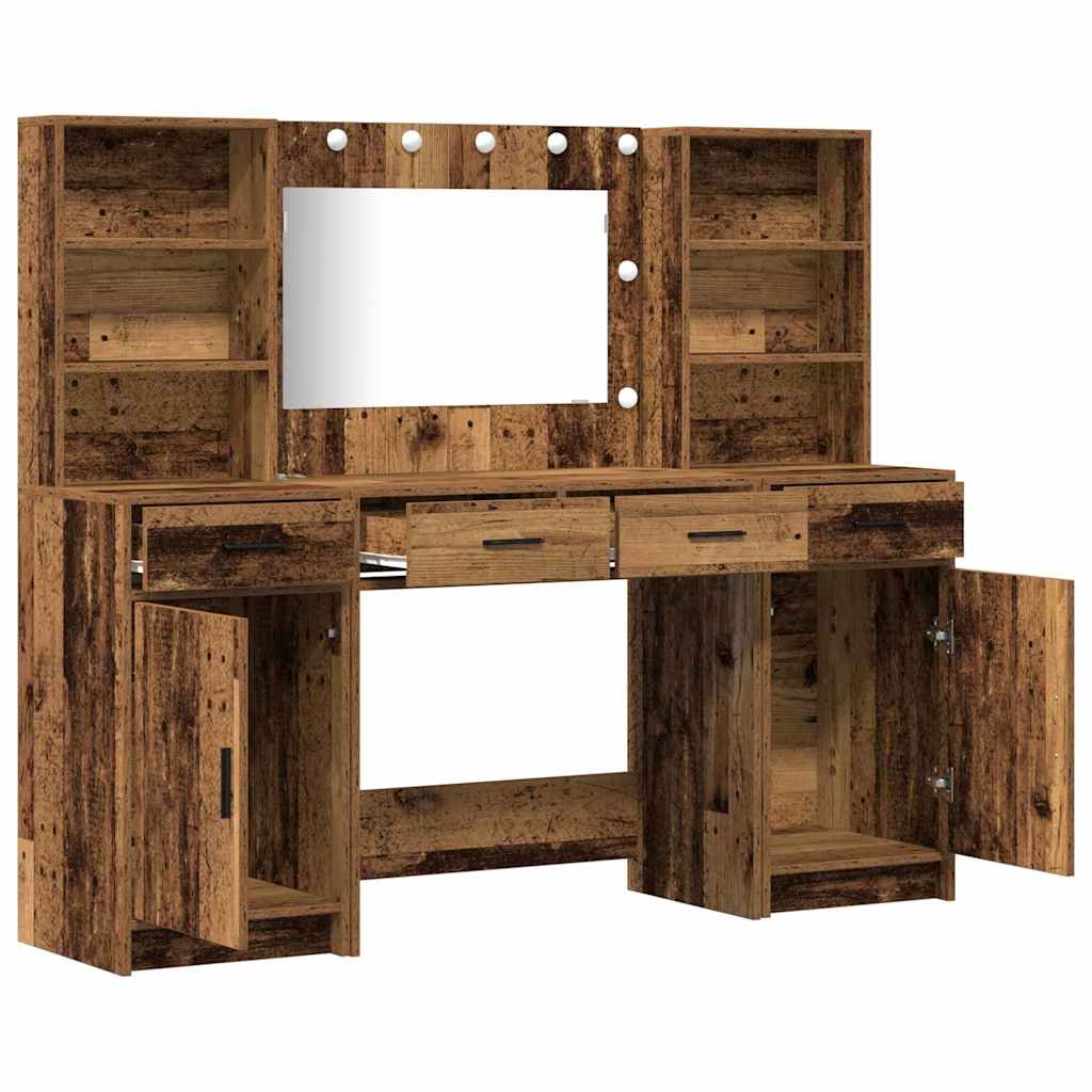 Sminkebordsett med skuff 3 pcs Gammelt tre 78.5 x 41 x 135 cm