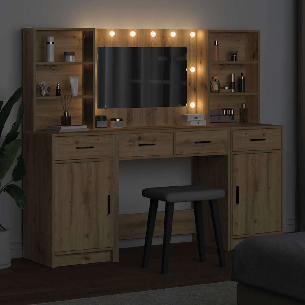 Sminkebordsett med skuff 3 pcs artisan eik 78.5 x 41 x 135 cm