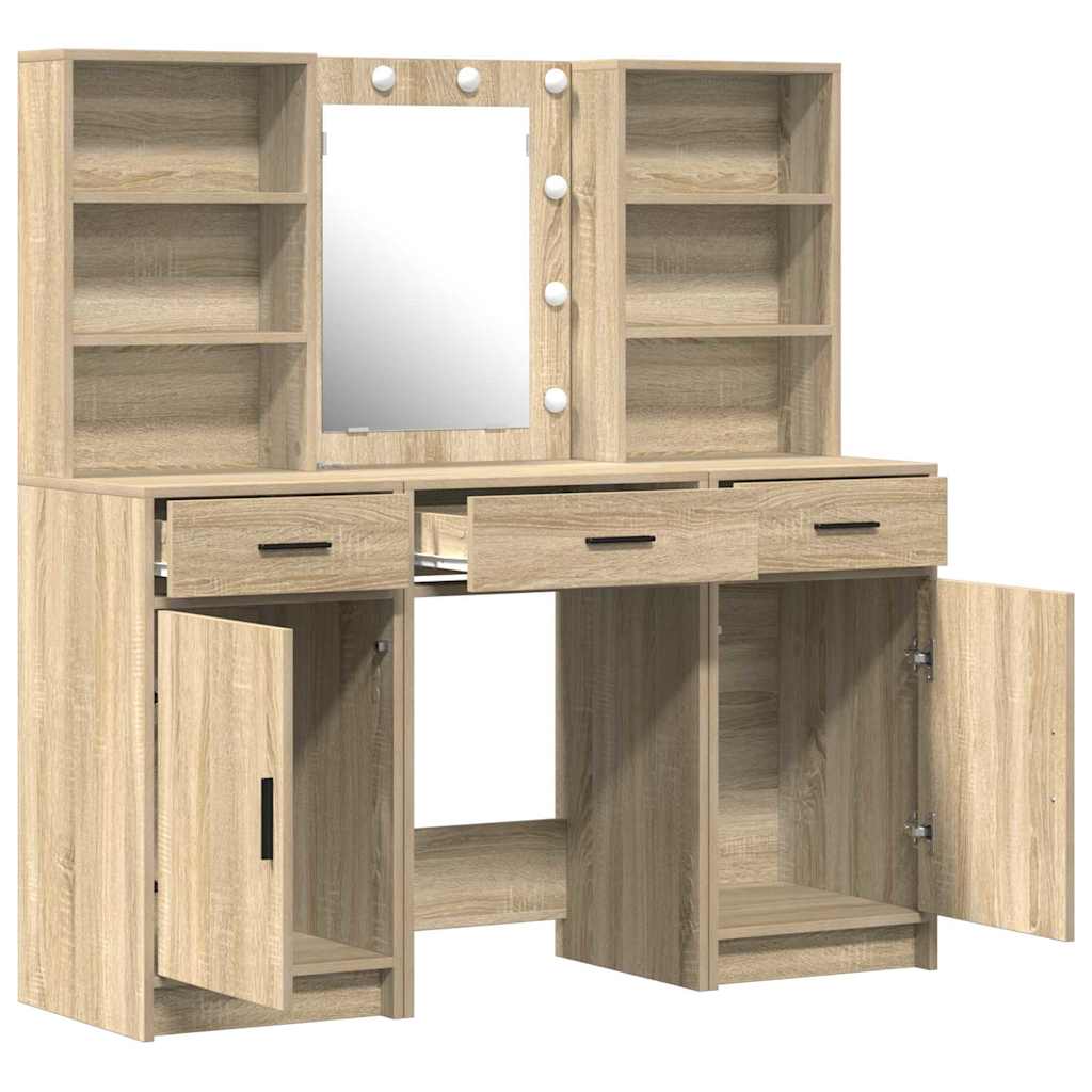 Sminkebordsett 3 pcs Sonoma eik 50 x 41 x 135 cm Konstruert tre
