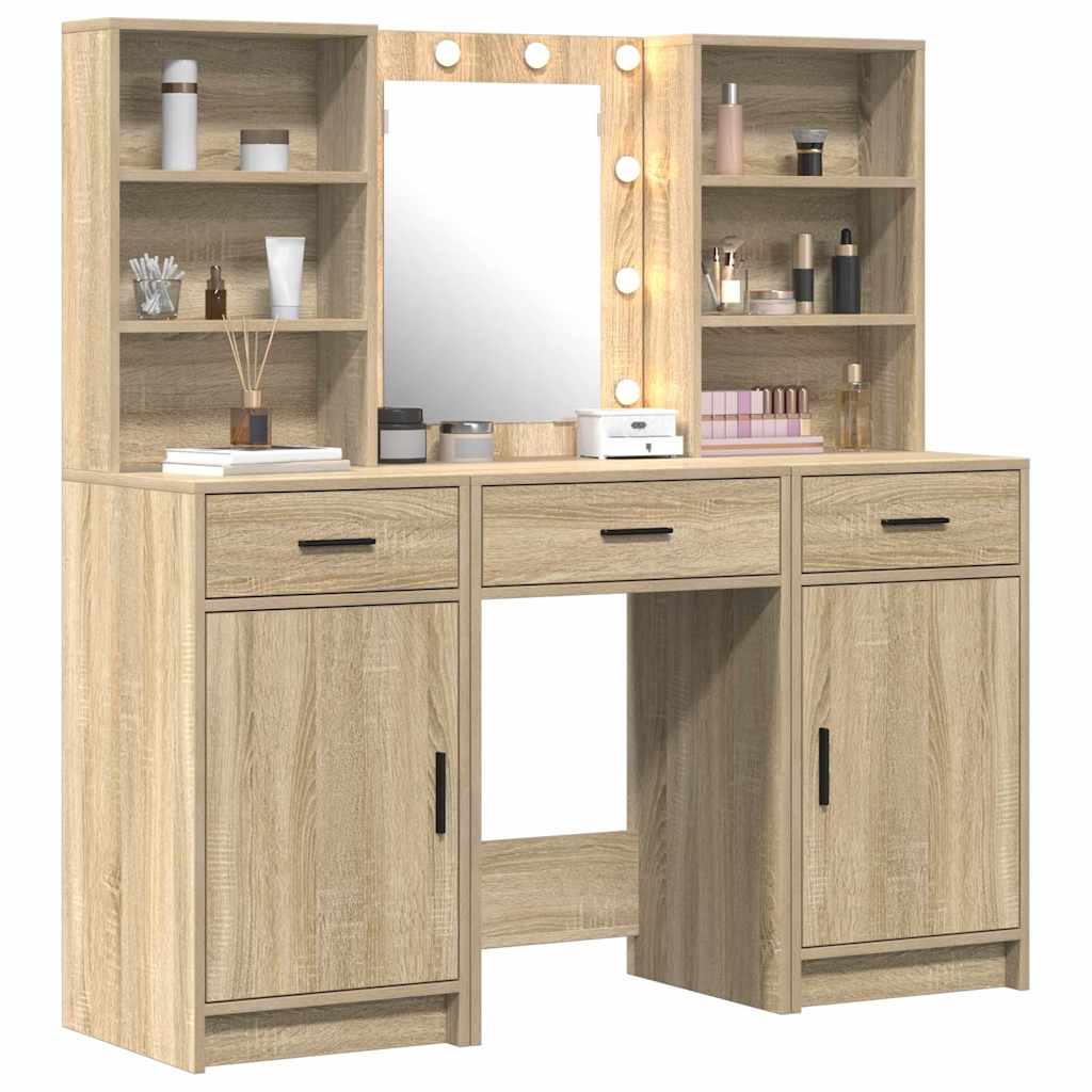 Sminkebordsett 3 pcs Sonoma eik 50 x 41 x 135 cm Konstruert tre