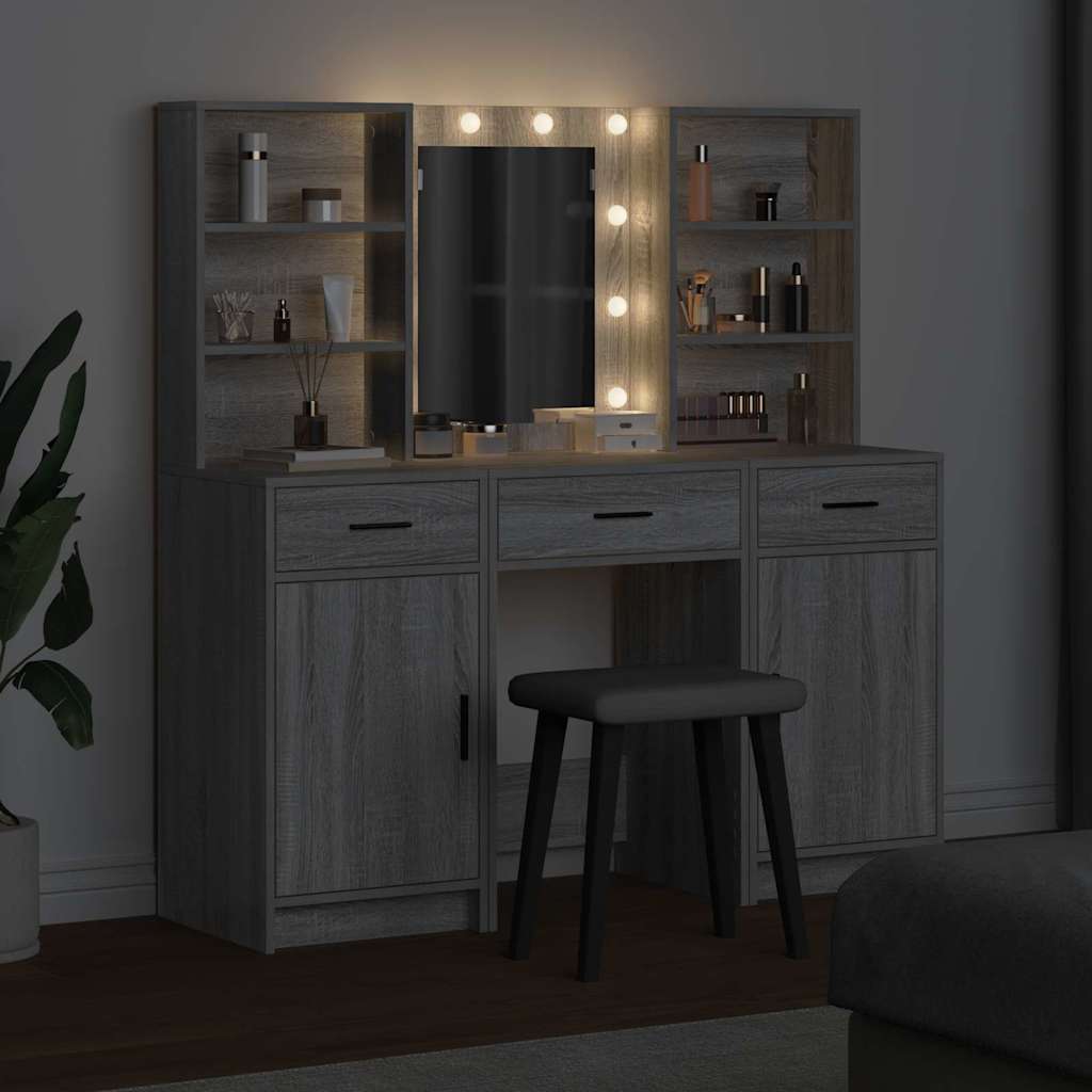 Sminkebordsett 3 pcs Grå sonoma 50 x 41 x 135 cm Konstruert tre