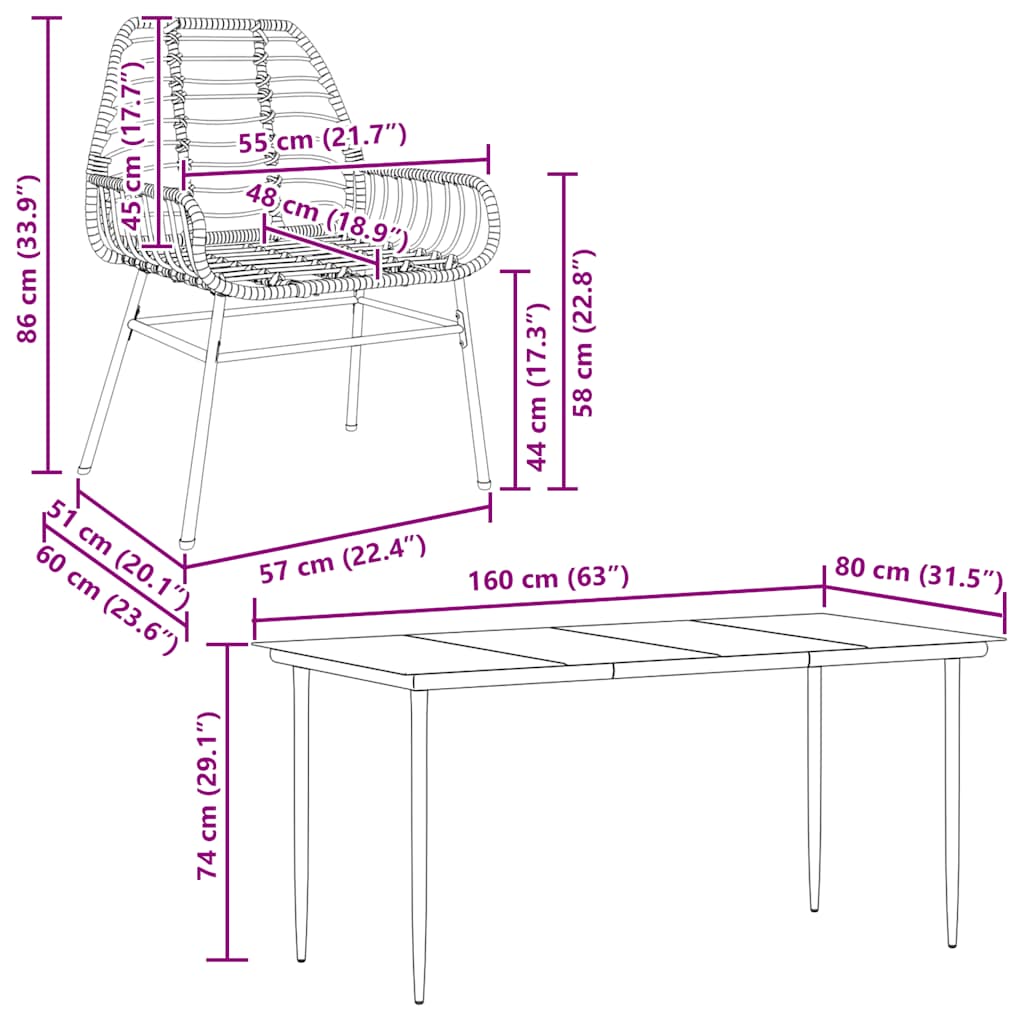 Hagespisegruppe 5 deler svart polyrotting glass