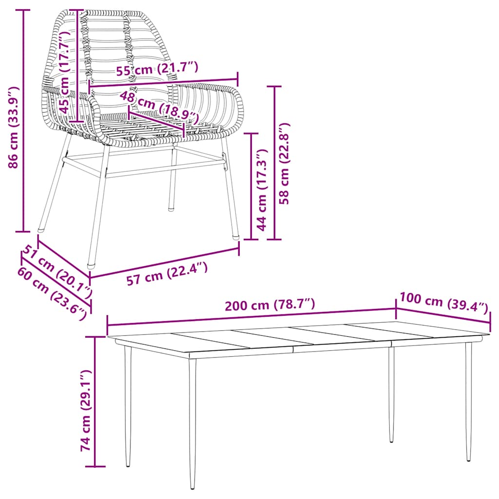 Hagespisegruppe 7 deler svart polyrotting glass