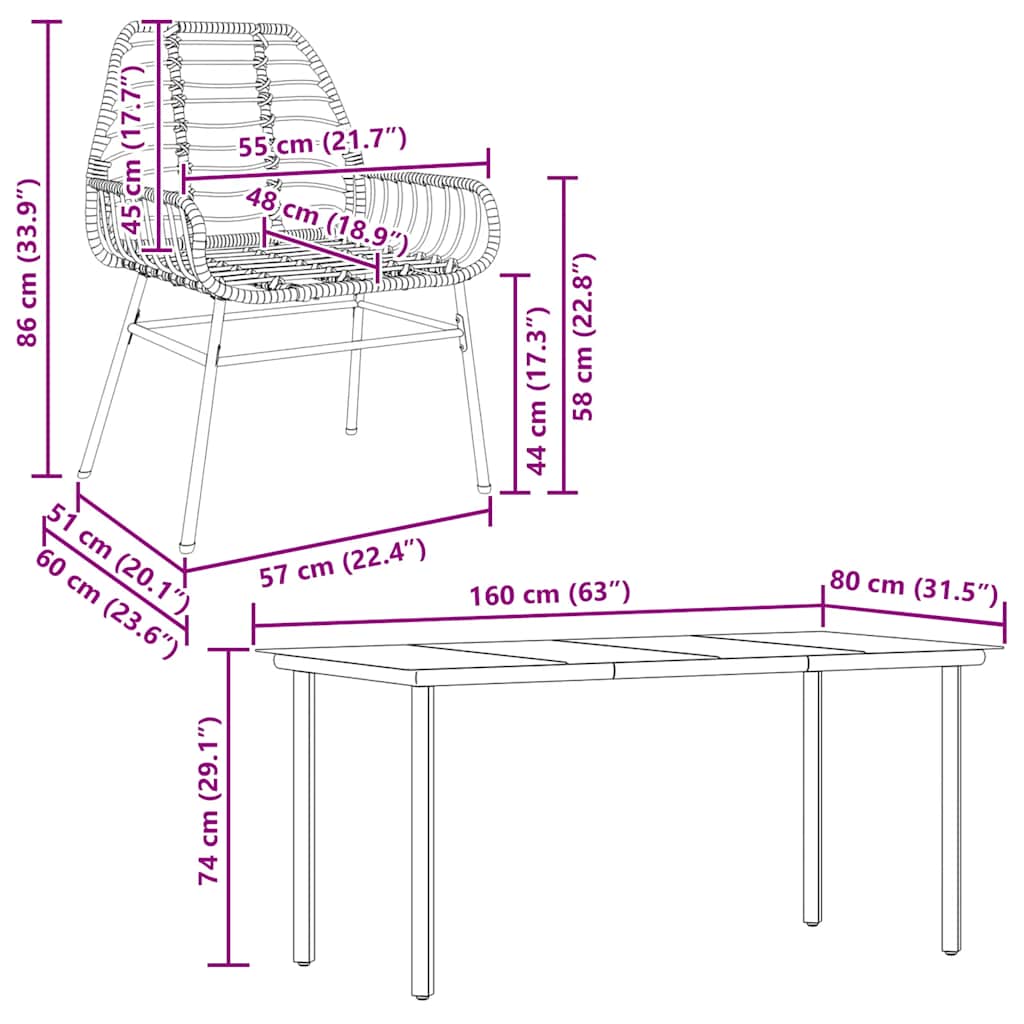 Hagespisegruppe 5 deler svart polyrotting glass