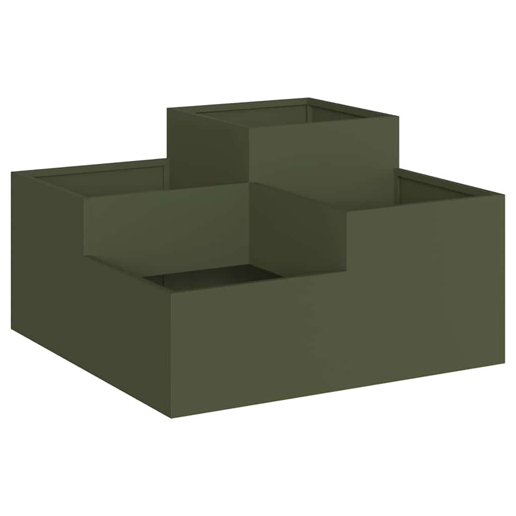 Hagekasse 100 x 100 x 48 cm i olivengrønn stål.