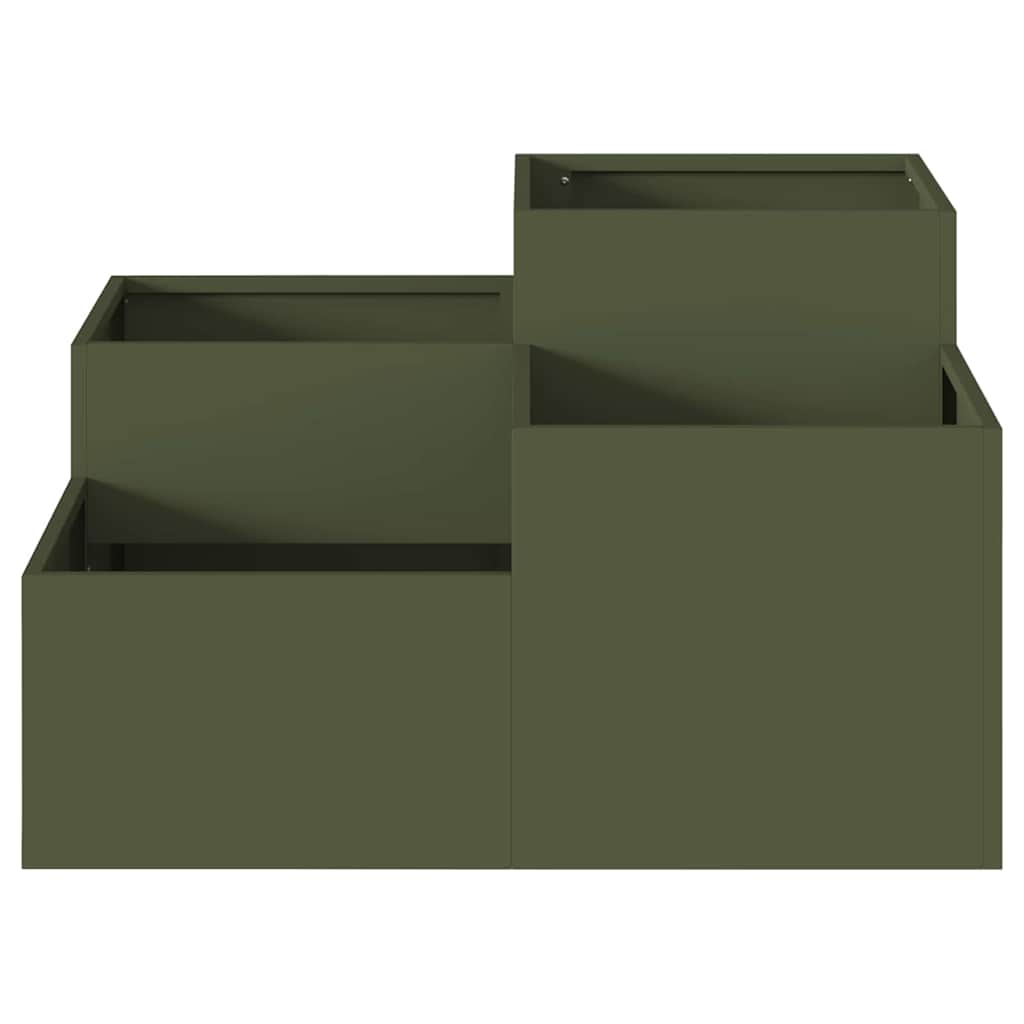 Hagekasse 100 x 100 x 48 cm i olivengrønn stål.