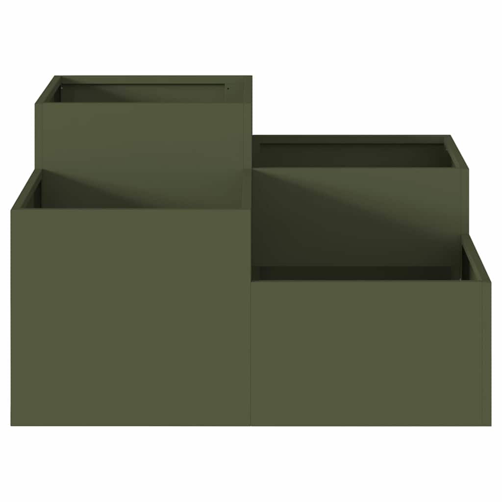Hagekasse 100 x 100 x 48 cm i olivengrønn stål.