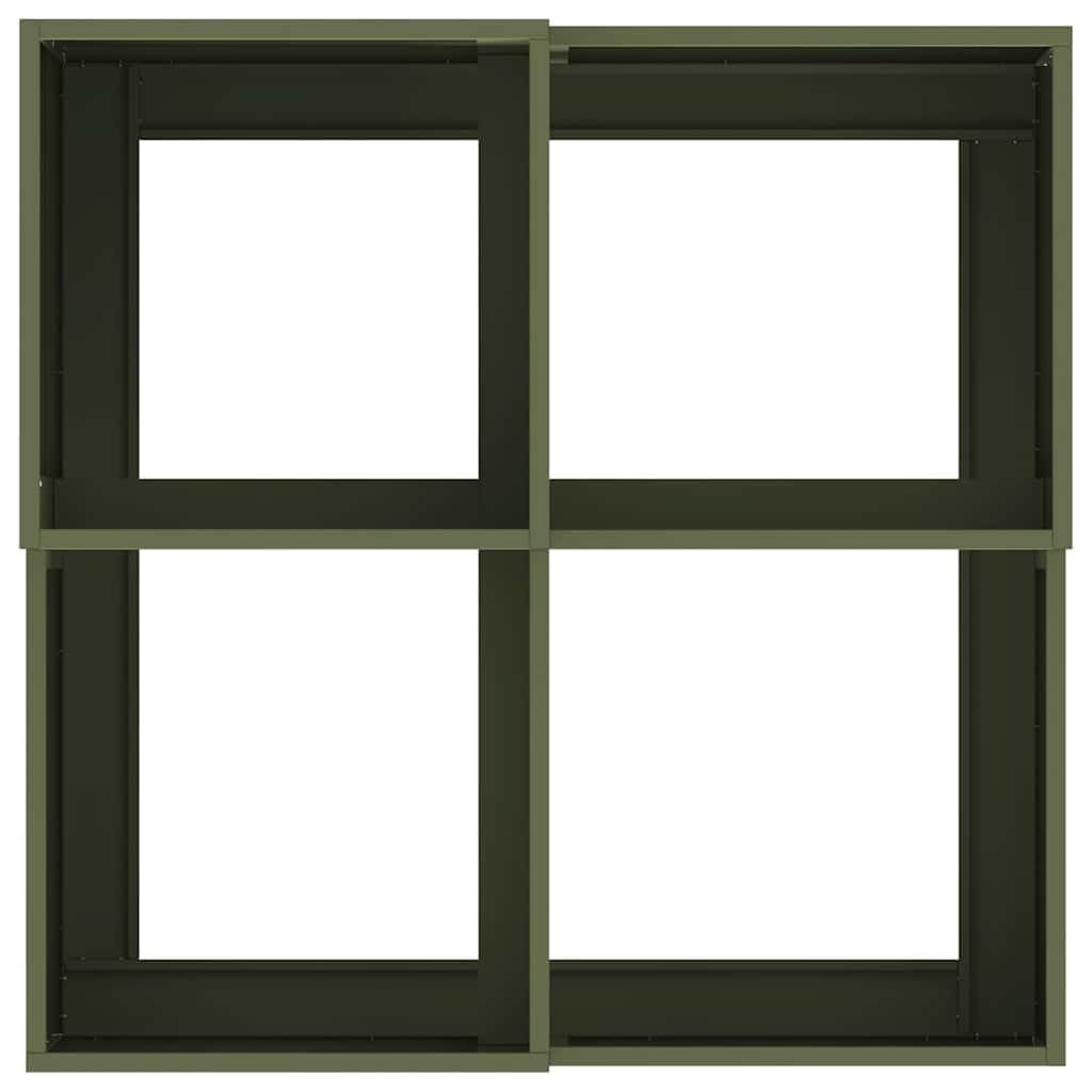 Hagekasse 100 x 100 x 48 cm i olivengrønn stål.