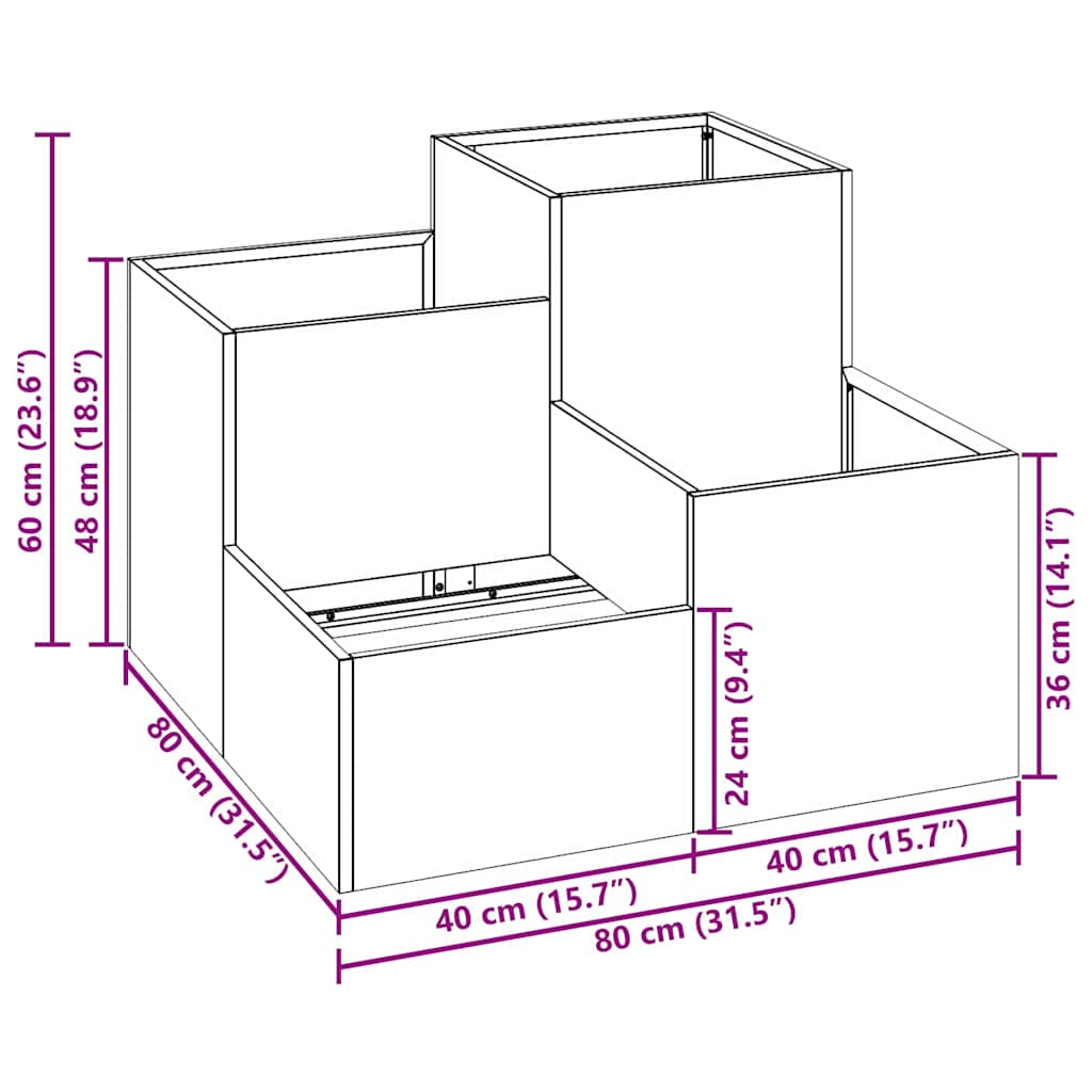 Hagekasse 80 x 80 x 60 cm Galvanisert Stål