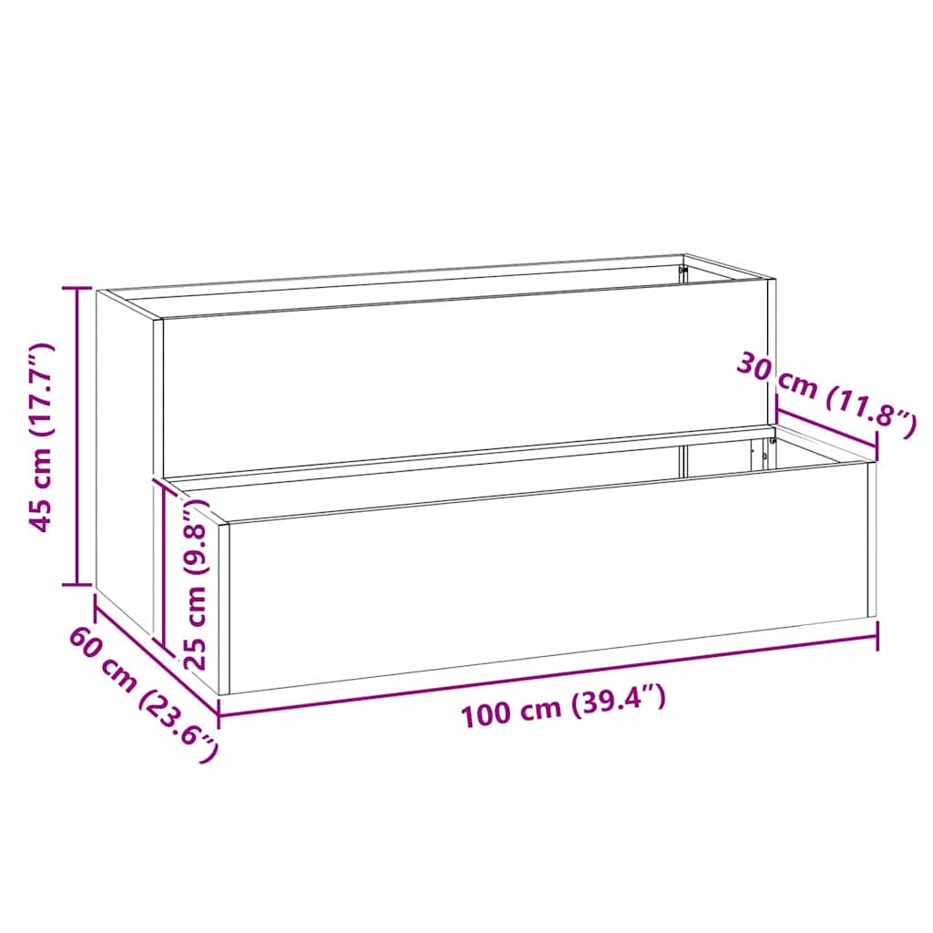 Hageplantekasse 2-lags 100 x 60 x 45 cm antrasitt plast