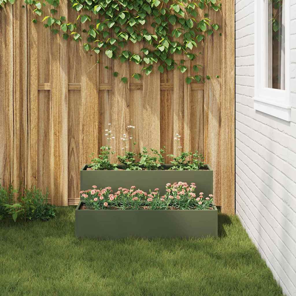 Hageplantekasse 2-nivå 100 x 60 x 45 cm Olivengrønn Stål