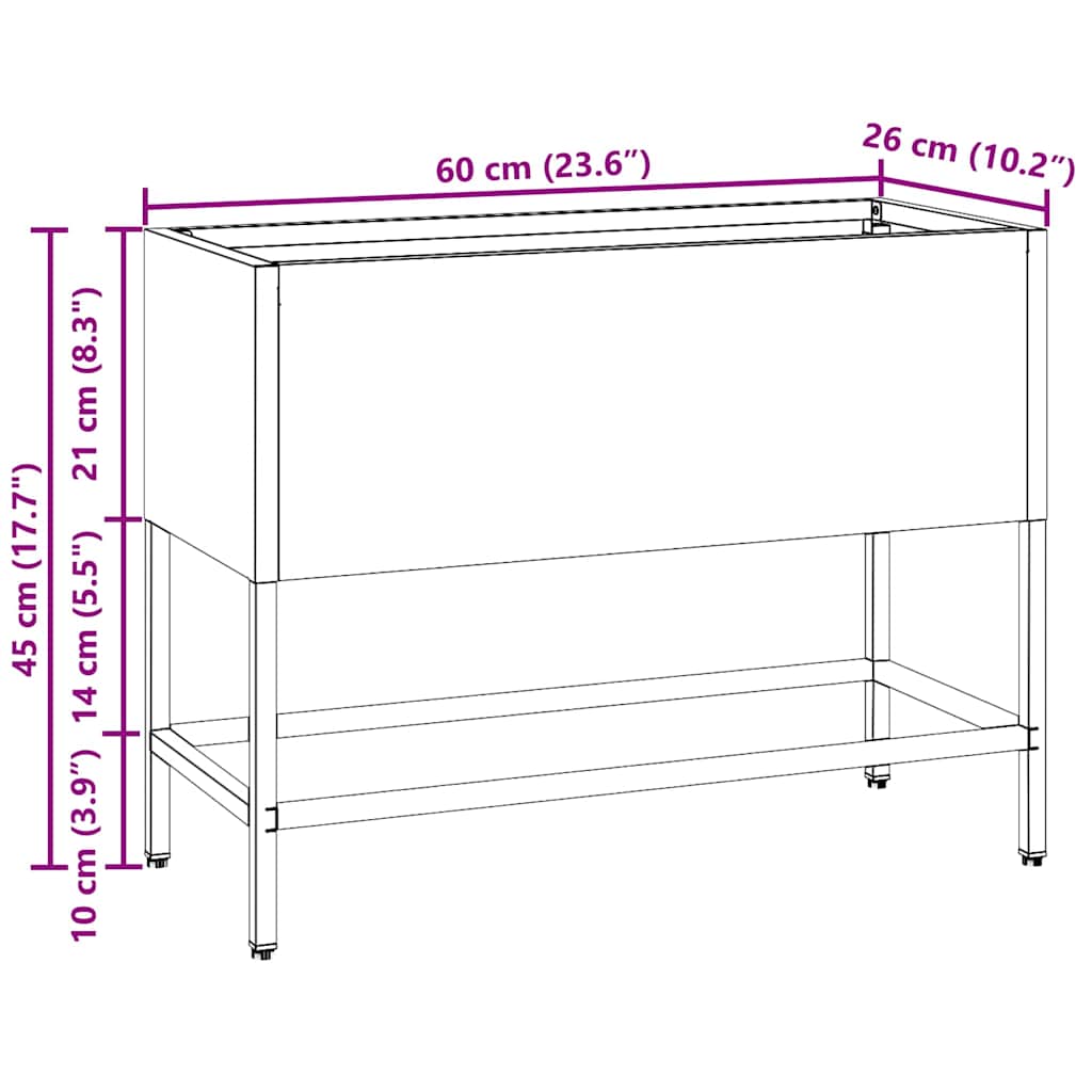 Hevet Hagebed 60 x 26 x 45 cm i Rustfritt Stål