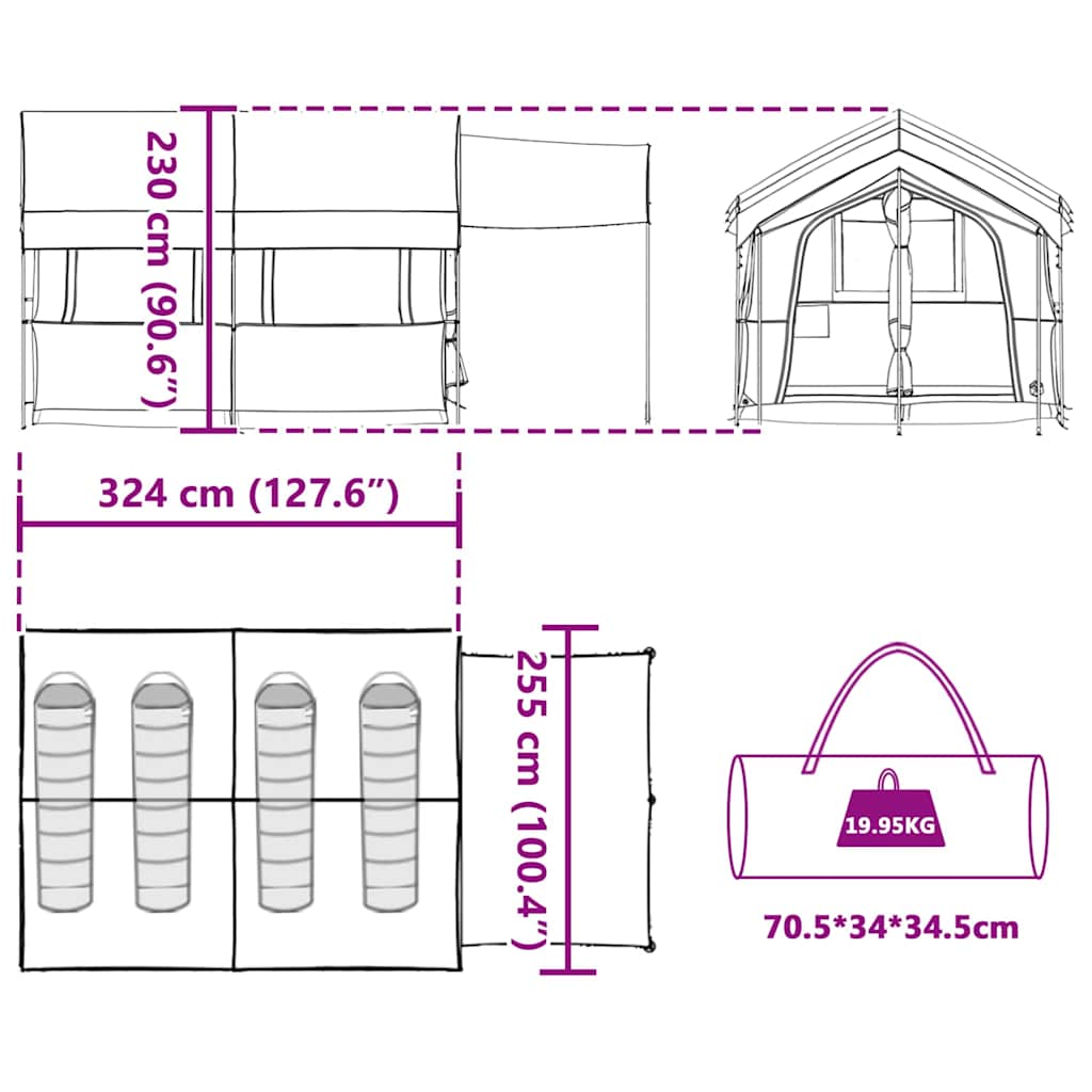 Familietelt med tak med lagring Blå og grå 324 x 255 x 230 cm
