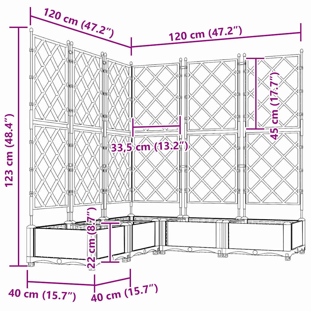 Hagepotte med klatrestativ 5 pcs Brun 120 x 120 x 125.5 cm PP